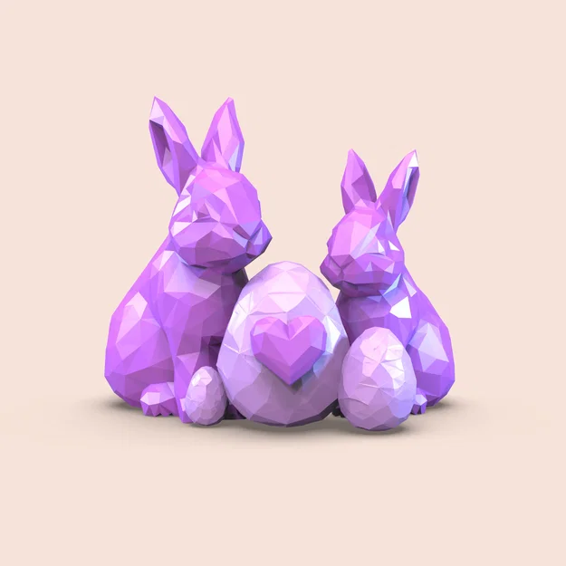 Bộ Decor Thỏ Phục Sinh Low Poly, Trang Trí Hình Học, Trứng Trái Tim Độc Đáo - Image 3