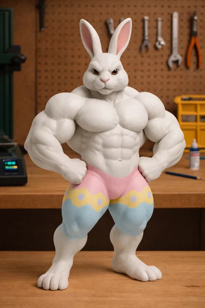 Mô hình 3D Ultra Buff Easter Bunny - Chú thỏ cơ bắp hài hước - Image 1