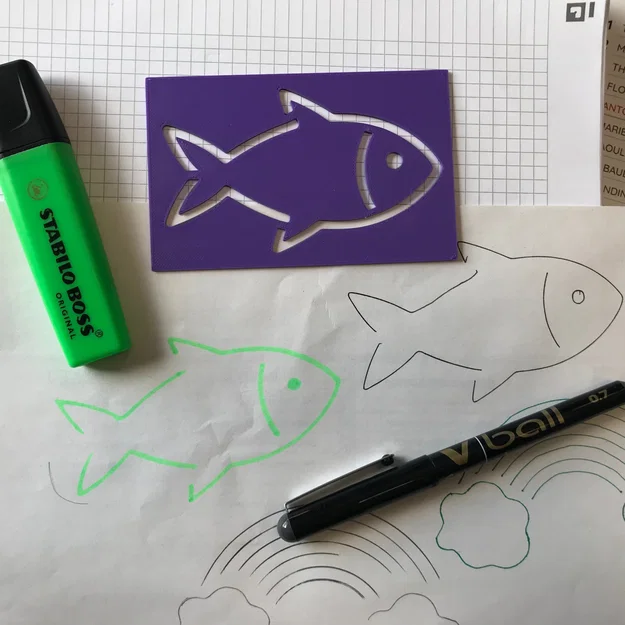 Khuôn vẽ hình cá (Pochoir poisson) - Dành cho ngày Cá tháng Tư - Image 1