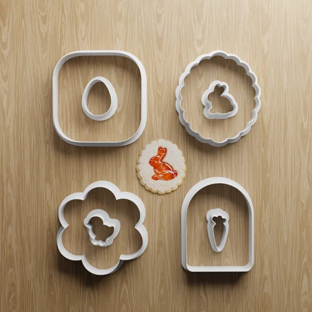 Bộ khuôn cắt bánh quy Linzer Phục sinh STL | Hình thỏ, trứng, cà rốt | In 3D - Image 1