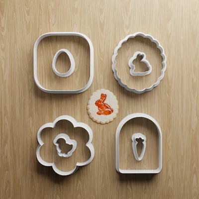 Bộ khuôn cắt bánh quy Linzer Phục sinh STL | Hình thỏ, trứng, cà rốt | In 3D