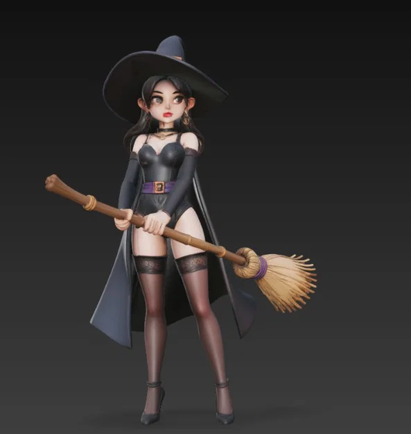 Mô hình phù thủy xinh đẹp (Sexy Witch with Broom) in 3D cực chi tiết - Image 4