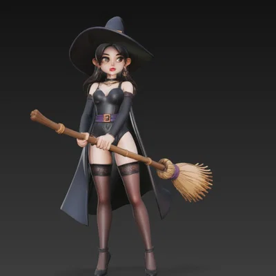 Mô hình phù thủy xinh đẹp (Sexy Witch with Broom) in 3D cực chi tiết