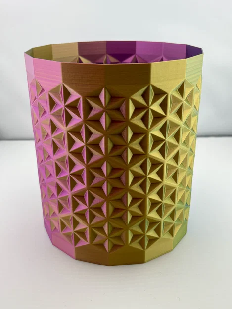 Bình hoa, chậu cây hoặc thùng rác với họa tiết lục giác Asanoha đa diện - Image 1