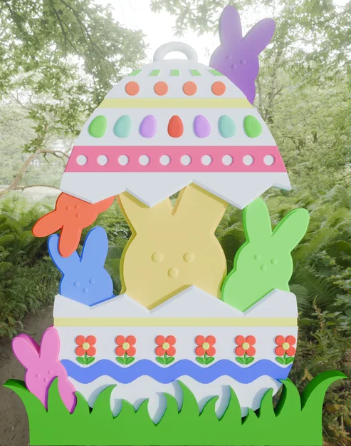 Mô hình 3D trang trí cửa hình chú thỏ và trứng Phục sinh rực rỡ - Image 2