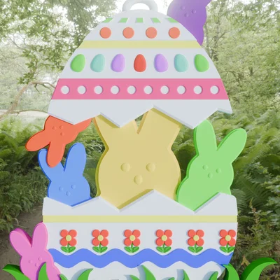 Mô hình 3D trang trí cửa hình chú thỏ và trứng Phục sinh rực rỡ