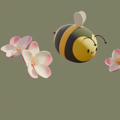 Bộ mô hình 3D chủ đề chú ong đáng yêu và hoa táo trang trí