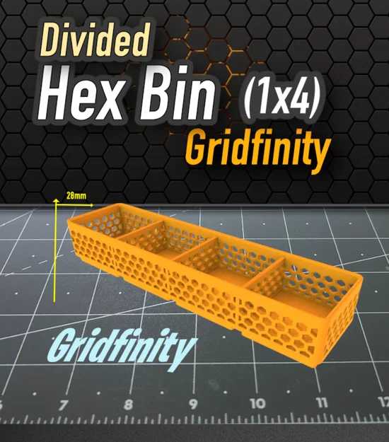 Khay Gridfinity 1x4 Divided Hex Bin - Giải pháp sắp xếp linh kiện thông minh - Image 1