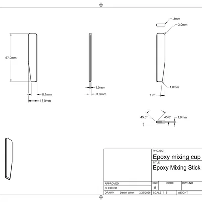 Ly pha 2 phần epoxy cỡ nhỏ (2 mảnh) kèm que trộn/miết đồng bộ