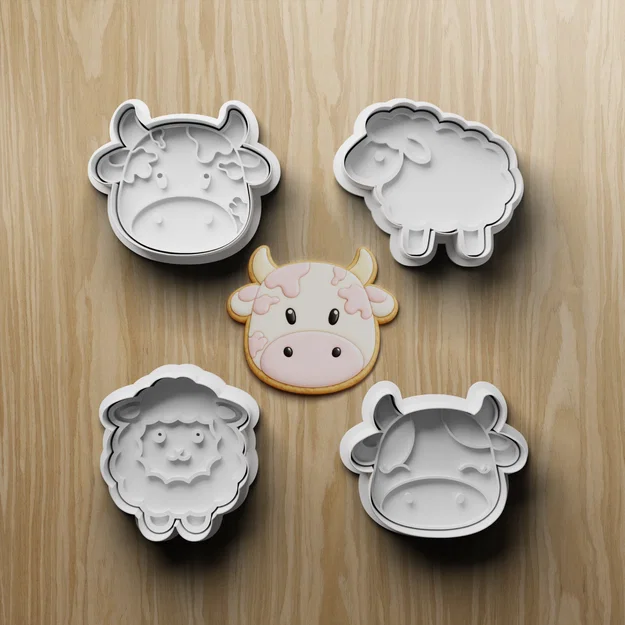 Bộ Khuôn Cắt Bánh Quy Hình Động Vật Nông Trại STL | Khuôn Bò Cừu | File In 3D - Image 1