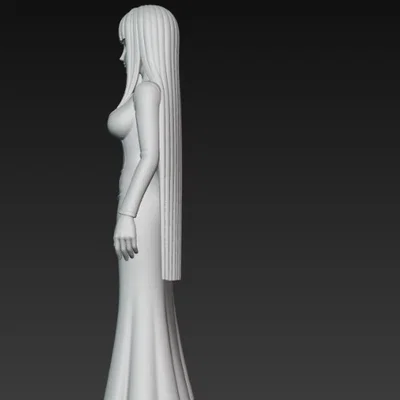 Mô hình 3D nhân vật nữ tóc dài diện váy thanh lịch để in ấn