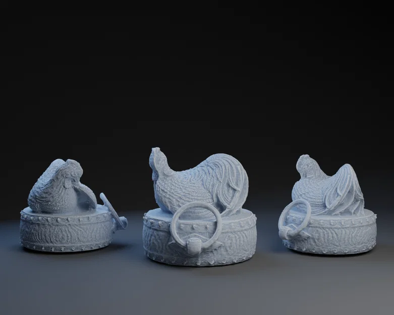 Mô hình in 3D Rooster on Drum Netsuke nghệ thuật Nhật Bản - Image 1