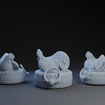 Mô hình in 3D Rooster on Drum Netsuke nghệ thuật Nhật Bản