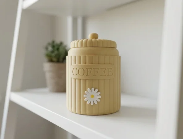 Hũ Đựng Cà Phê Có Rãnh Với Họa Tiết Hoa Cúc - Image 1