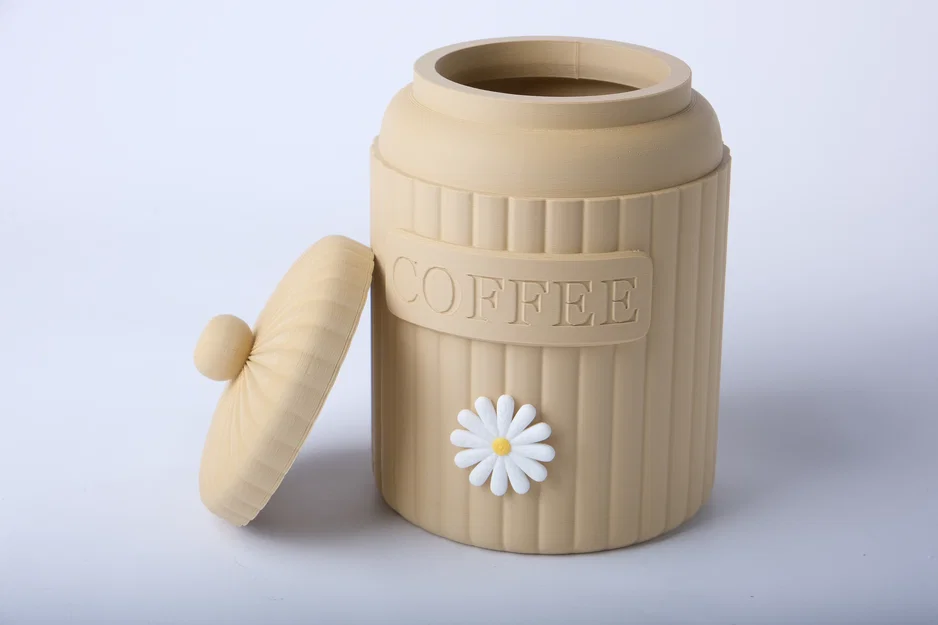 Hũ Đựng Cà Phê Có Rãnh Với Họa Tiết Hoa Cúc - Image 2