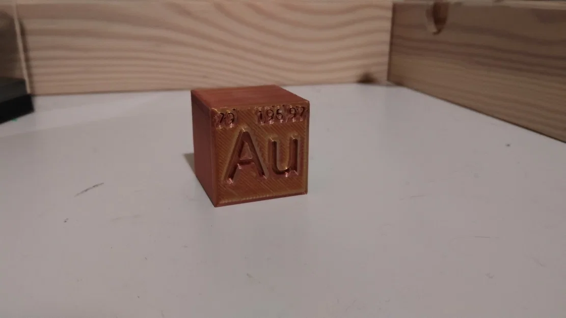 Mô hình khối lập phương nguyên tố Vàng (Gold Cube Element) in 3D - Image 1