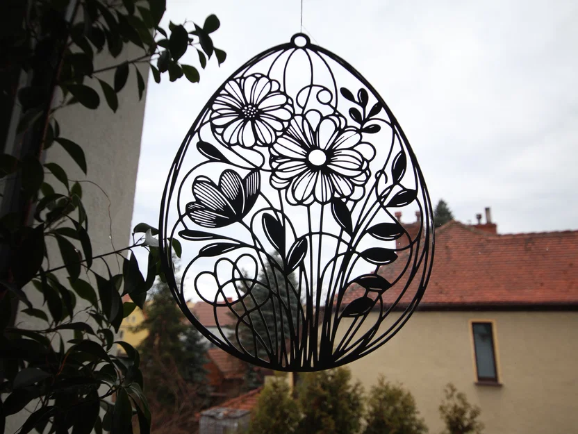 Trang trí Phục sinh 2D: Quả trứng họa tiết hoa xuân treo tường hoặc cửa sổ - Image 1