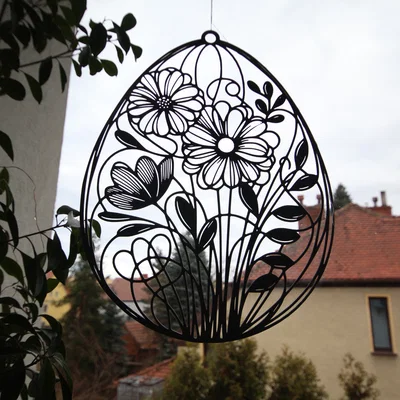 Trang trí Phục sinh 2D: Quả trứng họa tiết hoa xuân treo tường hoặc cửa sổ