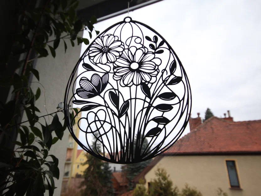 Trang trí Phục sinh 2D: Quả trứng họa tiết hoa xuân treo tường hoặc cửa sổ - Image 2