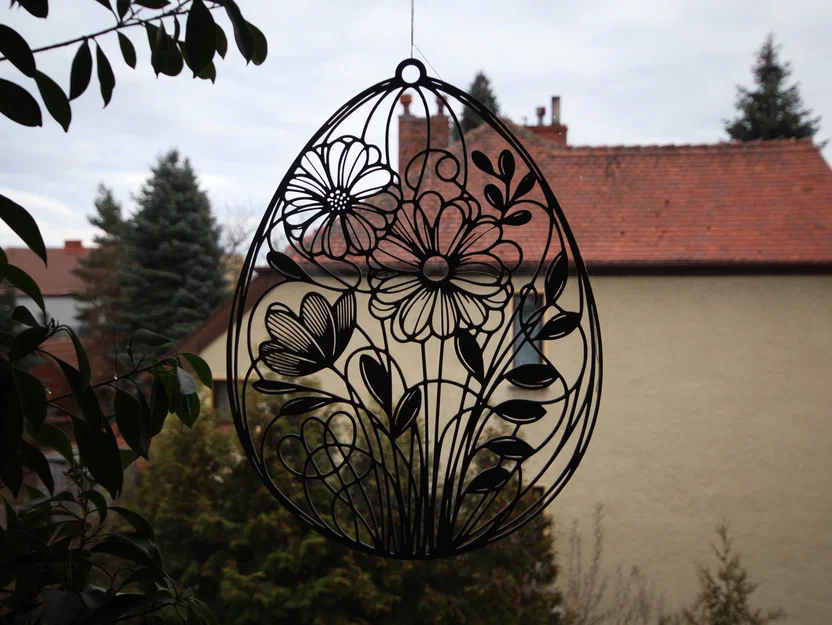 Trang trí Phục sinh 2D: Quả trứng họa tiết hoa xuân treo tường hoặc cửa sổ - Image 3