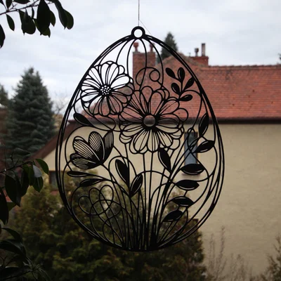 Trang trí Phục sinh 2D: Quả trứng họa tiết hoa xuân treo tường hoặc cửa sổ