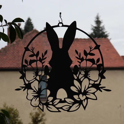 Tranh treo tường, trang trí cửa sổ hình chú thỏ Phục Sinh và hoa