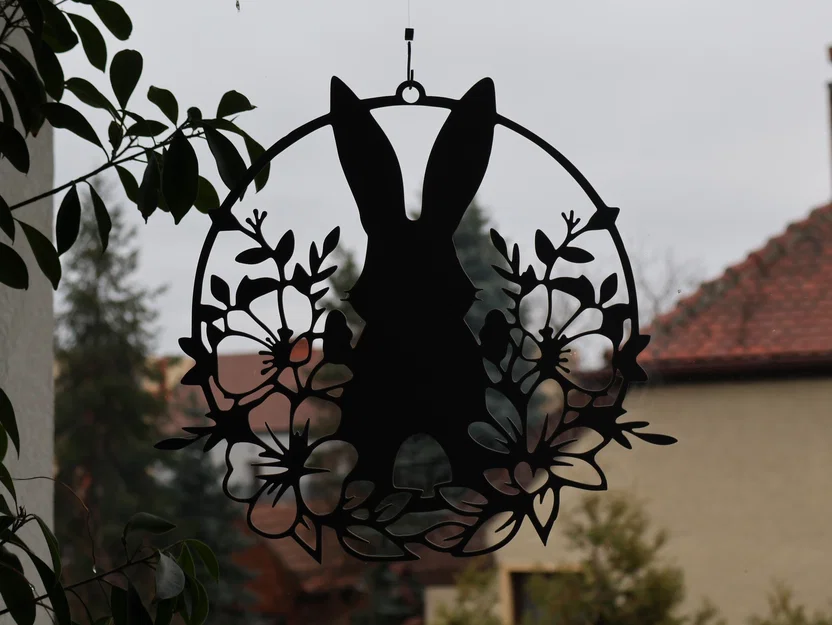 Tranh treo tường, trang trí cửa sổ hình chú thỏ Phục Sinh và hoa - Image 2