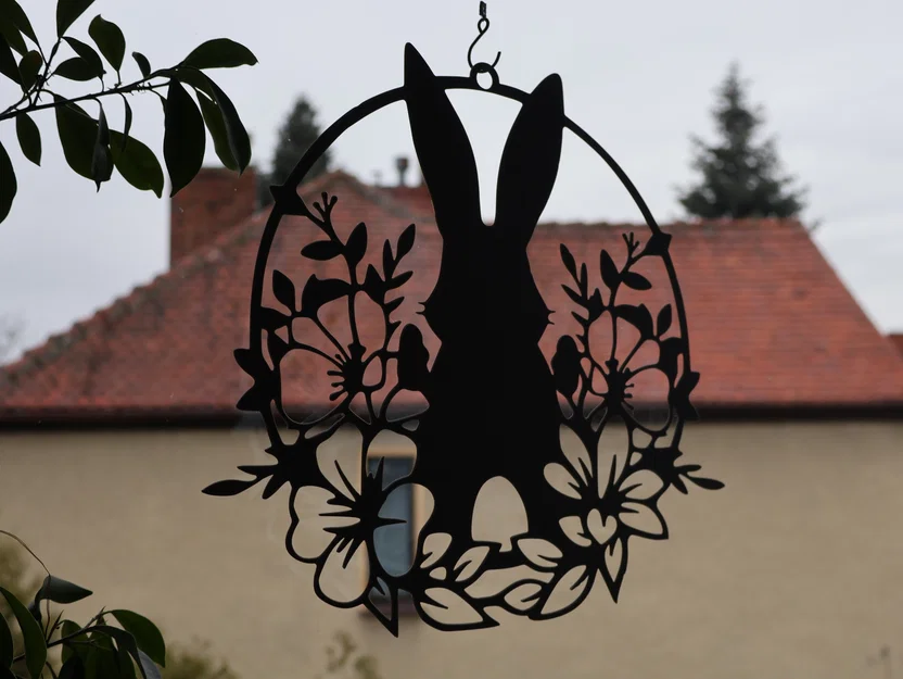 Tranh treo tường, trang trí cửa sổ hình chú thỏ Phục Sinh và hoa - Image 3