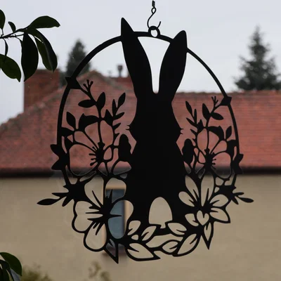 Tranh treo tường, trang trí cửa sổ hình chú thỏ Phục Sinh và hoa