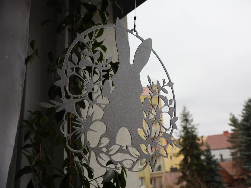 Tranh treo tường, trang trí cửa sổ hình chú thỏ Phục Sinh và hoa - Image 7