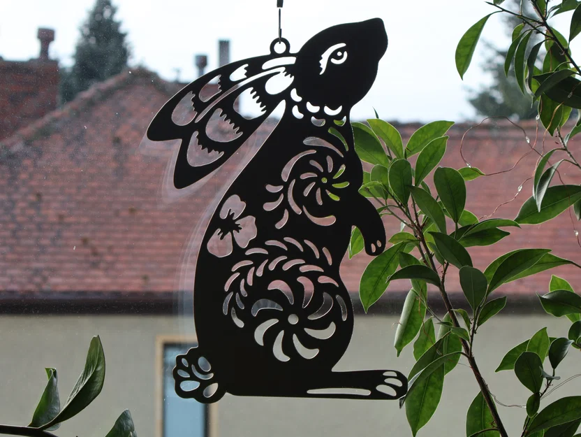 Tranh treo tường, trang trí cửa sổ hình chú thỏ Phục Sinh và hoa - Image 1