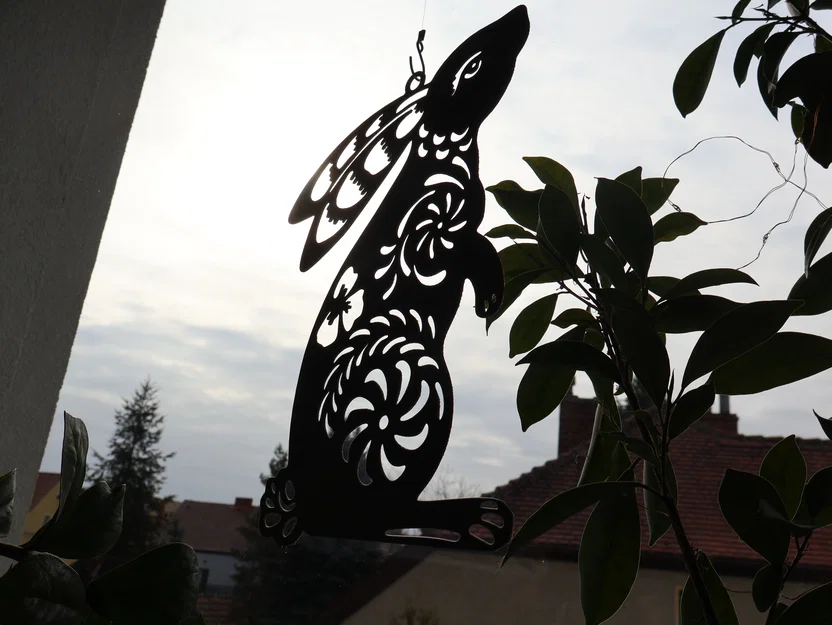 Tranh treo tường, trang trí cửa sổ hình chú thỏ Phục Sinh và hoa - Image 3