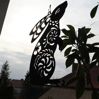 Tranh treo tường, trang trí cửa sổ hình chú thỏ Phục Sinh và hoa