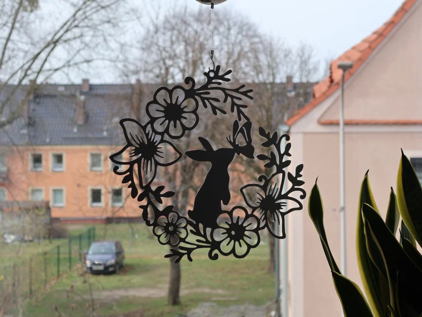 Tranh treo tường/cửa sổ hình thỏ Phục sinh kèm hoa và bướm - Image 2