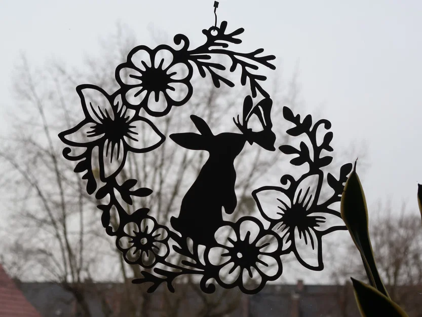 Tranh treo tường/cửa sổ hình thỏ Phục sinh kèm hoa và bướm - Image 3