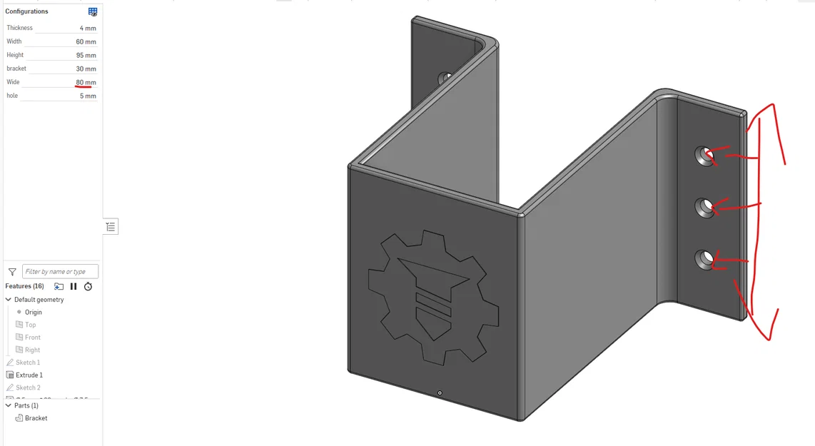 U Bracket Parametric (Mẫu giá đỡ chữ U tùy chỉnh trên OnShape) - Image 2