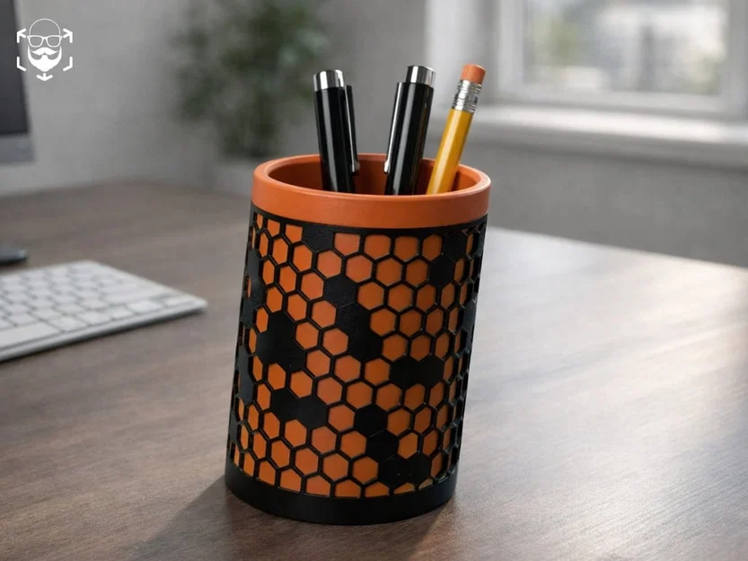 Ống cắm bút tổ ong nghiêng – Mẫu in 3D hai màu - Image 1