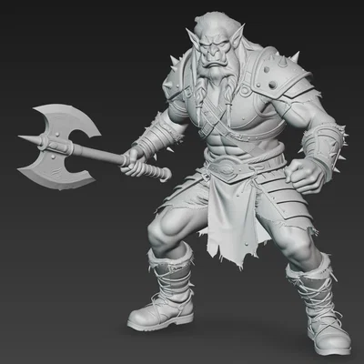 Mô hình chiến binh Ork với rìu chiến cực ngầu cho in 3D