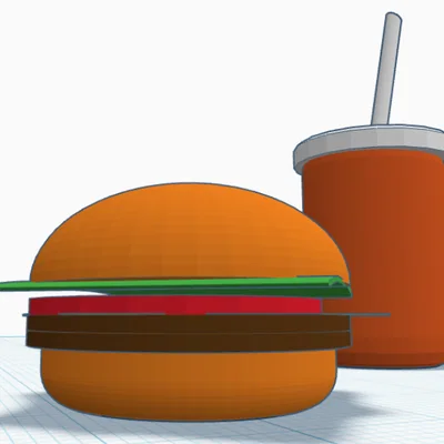 Mô hình 3D Burger và ly nước giải khát trang trí