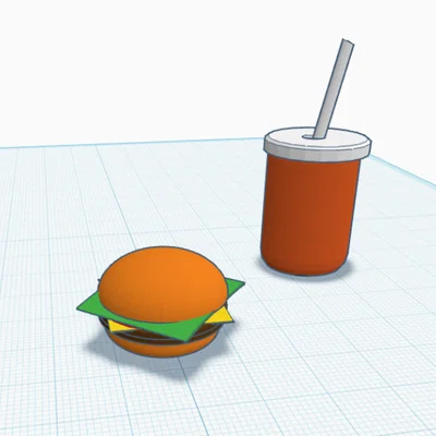 Mô hình 3D Burger và ly nước giải khát trang trí