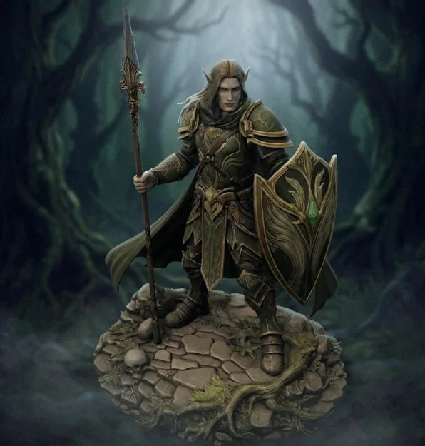 Bloodbound Realms – Elf – Spear Warden Sentinel (Mô hình 3D STL Dark Fantasy) - Image 1