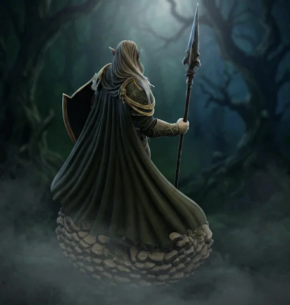 Bloodbound Realms – Elf – Spear Warden Sentinel (Mô hình 3D STL Dark Fantasy) - Image 3