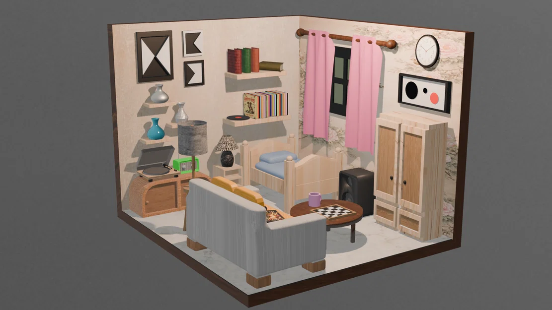 Mô hình phòng ngủ hiện đại (Room with Modern aesthetic) 3D Printing - Image 1