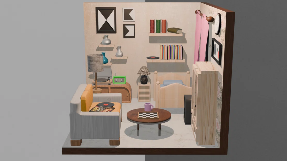 Mô hình phòng ngủ hiện đại (Room with Modern aesthetic) 3D Printing - Image 2