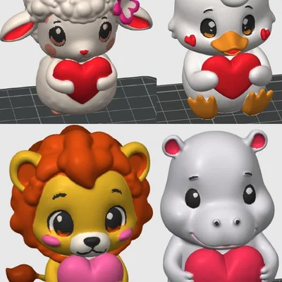 Bộ sưu tập tượng thú cưng ôm trái tim - Trang trí Valentine