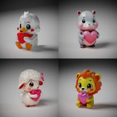 Bộ sưu tập tượng thú cưng ôm trái tim - Trang trí Valentine