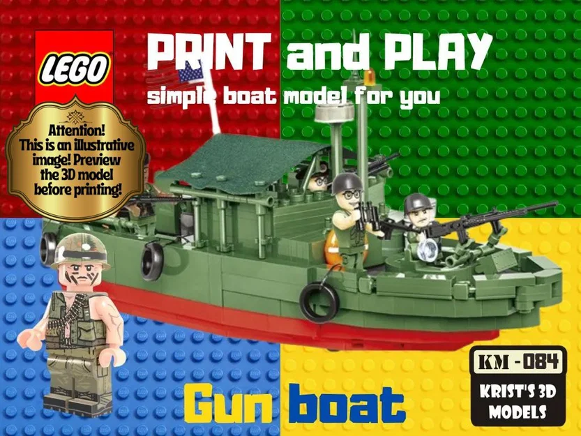 Mô hình tàu tuần tra Gunboat phong cách LEGO - Tự in tại nhà - Image 1