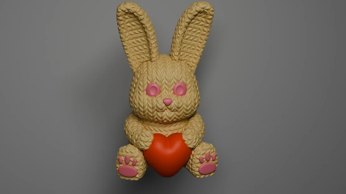 Mô hình in 3D chú thỏ đan len ôm trái tim dễ thương làm quà tặng - Image 1