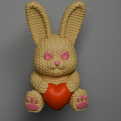 Mô hình in 3D chú thỏ đan len ôm trái tim dễ thương làm quà tặng