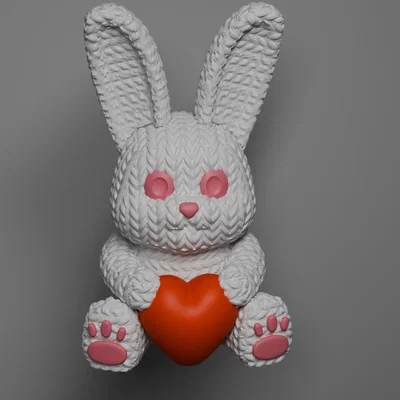 Mô hình in 3D chú thỏ đan len ôm trái tim dễ thương làm quà tặng